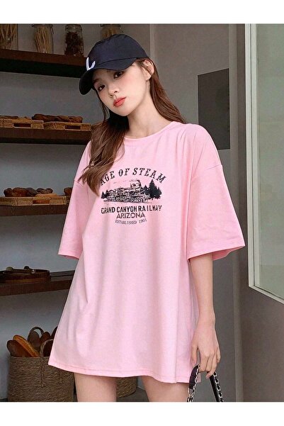 OVER HEAD Tricou oversize pentru damă cu imprimeu Pink Age Of Steam