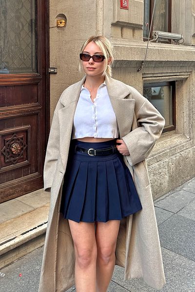 Bak'ap Mini fustă scurtă plisată cu centură