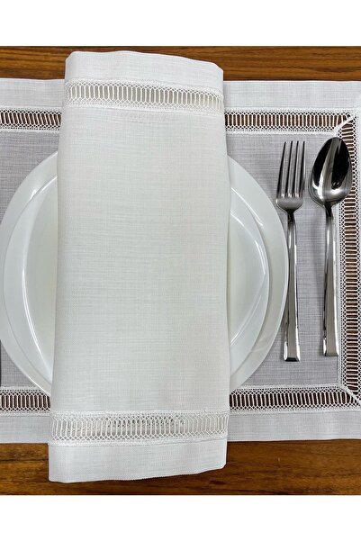 NURHAN HOME COLLECTION 6 Adet Kolberli Keten Kumaş Amerikan Servis Supla