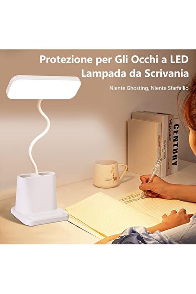 Store Led Masa Lambası Beyaz 360 Derece Dönebilir Dokunmatik Tuşlu Kalemlikli Lithium Bataryalı