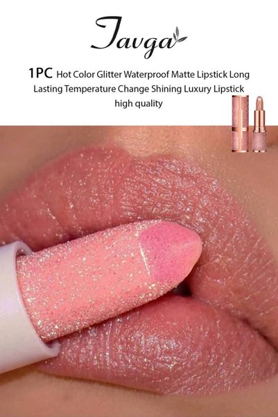 TAVGA Natural Pembe Renk Kalıcı Parlak Simli Ruj Glitter Waterproof Matte Lux...