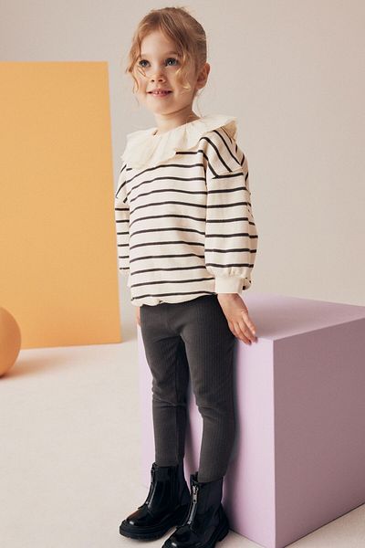 Next Baby Cotton Black White Striped Sweatshirt Long Sleeve Bottom Top Set