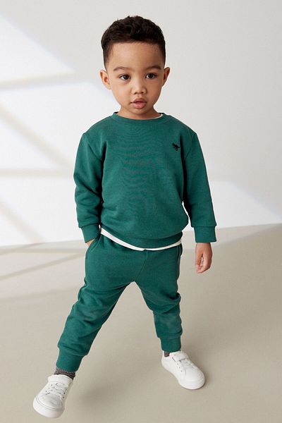 Next Baby 100% Cotton Green Long Sleeve Jogger Bottom Top Set