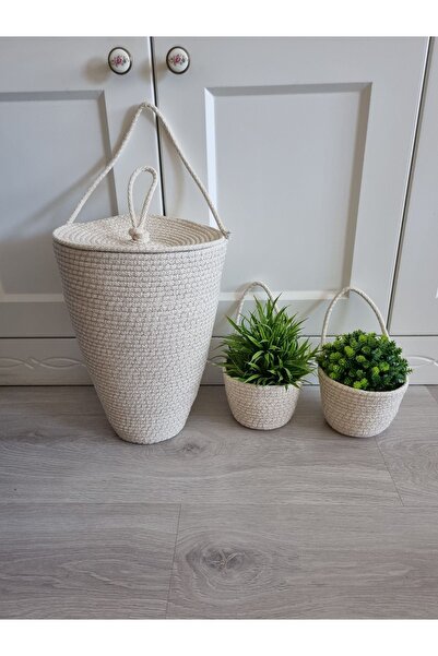 ÖRGÜM Poşetlik Mini 2'li Sepet Set Kırık Beyaz Dekoratif Organizer