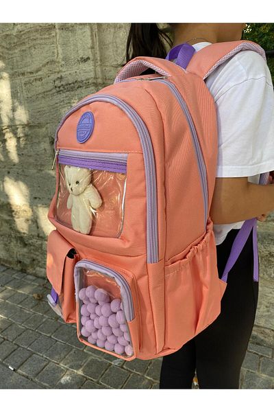 DOLCEZZA Αδιάβροχο σχολικό σακίδιο πλάτης μεγάλου μεγέθους με υφασμάτινο αλεξίπτωτο και δώρο αρκουδάκι
