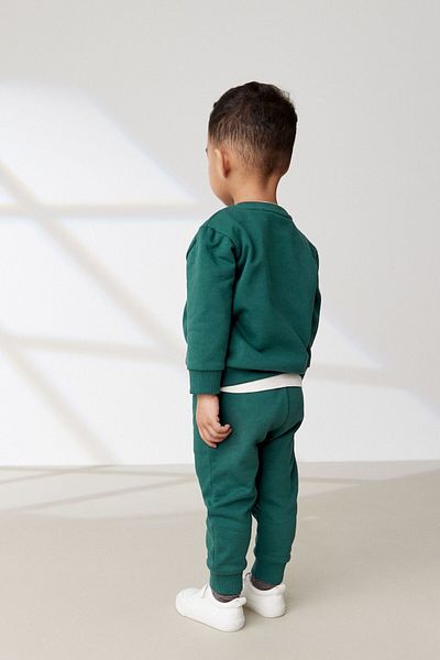 Next Baby 100% Cotton Green Long Sleeve Jogger Bottom Top Set