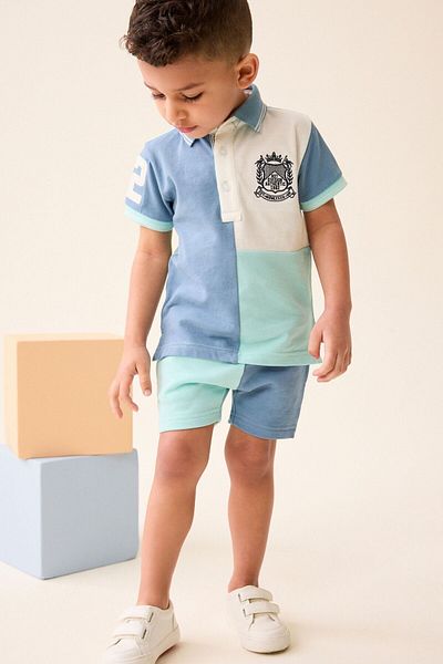 Next Baby Cotton Colorblock Polo Neck Short Sleeve Bottom Top Set