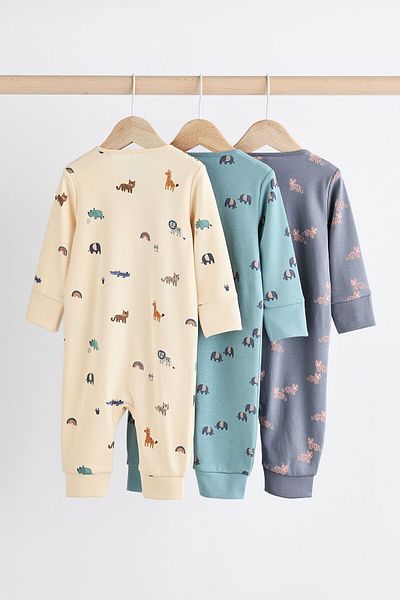 Next Baby 100% Cotton Sea Blue Patterned 3-Piece Sleepsuit Set
