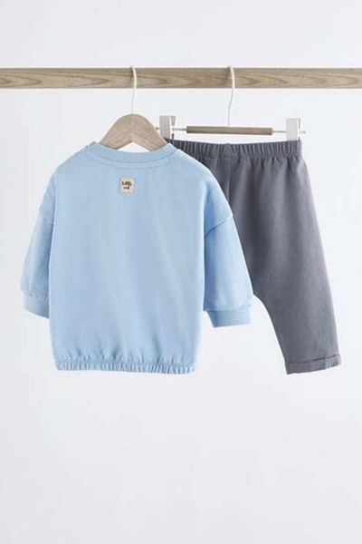 Next Baby Cotton Blue Teddy Bear Patterned Long Sleeve Bottom Top Set