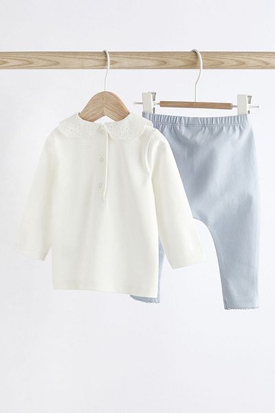 Next Baby Cotton Blue Rabbit Patterned Long Sleeve Tight Bottom Top Set