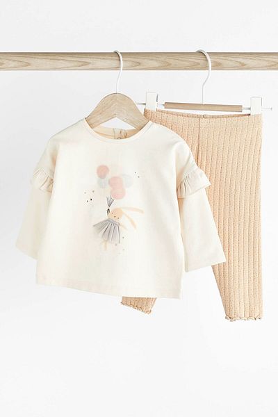 Next Baby 100% Cotton Cream Ballet Bunny Long Sleeve Bottom Top Set