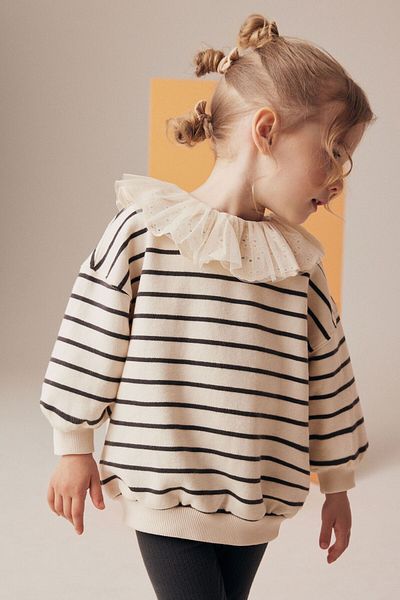 Next Baby Cotton Black White Striped Sweatshirt Long Sleeve Bottom Top Set