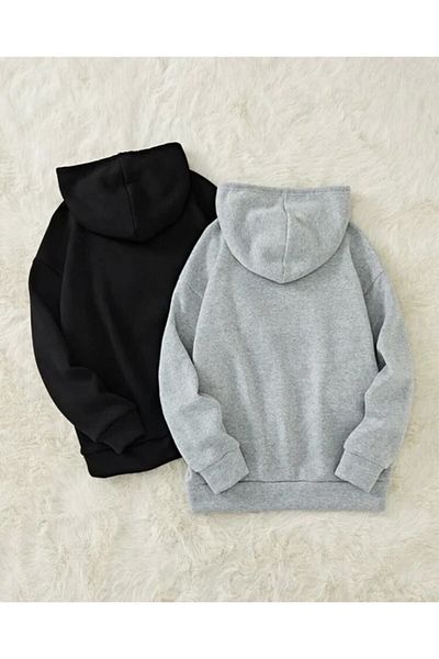 BYMEER Διπλό Μαύρο και Γκρι Απλό Φούτερ Oversize 2 ΤΕΜ
