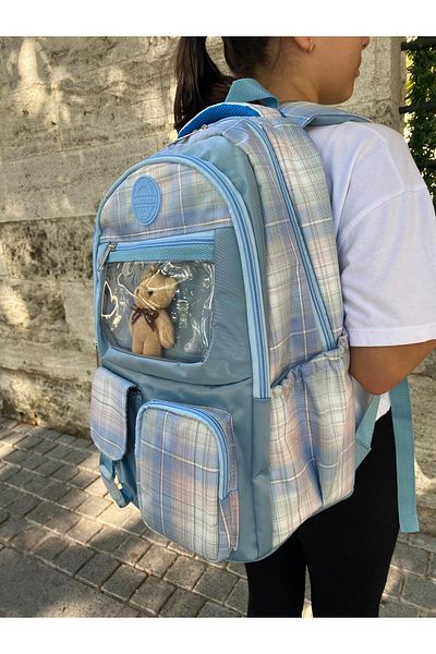 DOLCEZZA Rucsac de școală impermeabil de dimensiuni mari cu cadou de ursuleț din material parașută