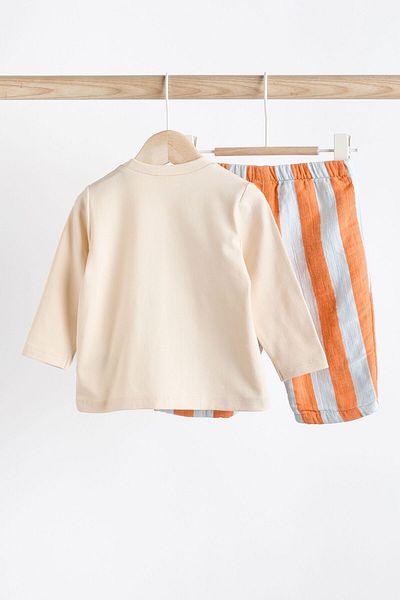Next Baby Orange Dino Patterned 100% Algodon Long Sleeve Top and Bottom Set