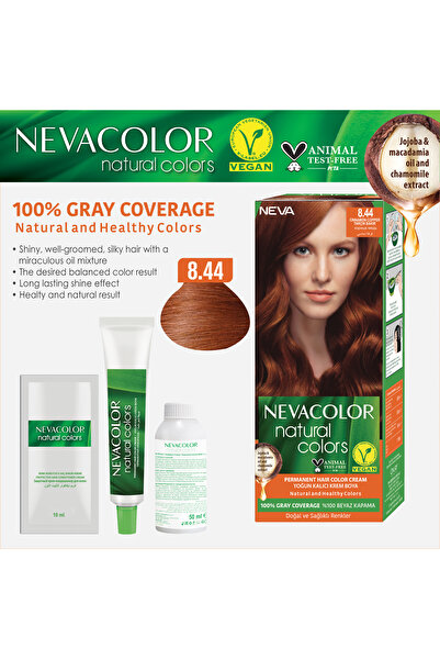 Neva Color Natural Colors 8.44 TARÇIN BAKIR Kalıcı Krem Saç Boyası Seti