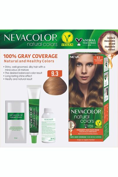 Neva Color Natural Colors 9.3 AÇIK ALTIN SARISI Kalıcı Krem Saç Boyası Seti
