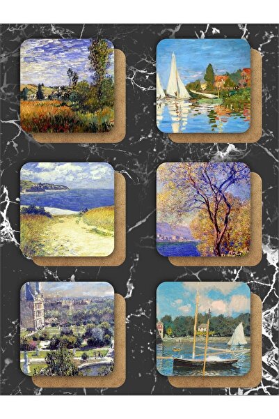 karbonsoft Claude Monet Themed Wooden Coasters Wooden Printed Coasters Set of 6 (9 X9CM)