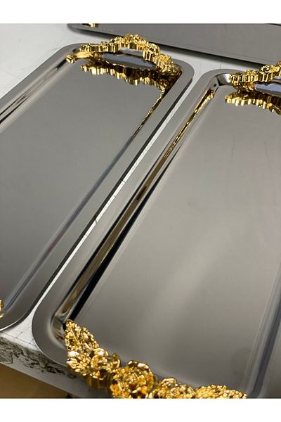 Elzemm store 3 Pcs Steel Rectangular Handle - Serving and Presentation Tray