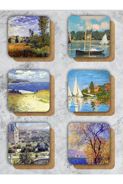 karbonsoft Claude Monet Themed Wooden Coasters Wooden Printed Coasters Set of 6 (9 X9CM)