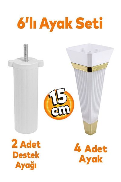 Badem10 Set Alcazar din 6 piese - Unitate TV albă, scaun și suport pentru canapea, picioare cu șuruburi de 15 cm