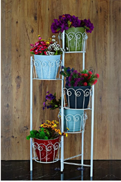 konak züccaciye 5 Gözlü Ferforje Çiçeklik Beyaz Renk