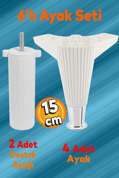 Badem10 Wetra Line Set 6 Mobilier Unitate TV Canapea extensibilă Fotoliu Canapea Suport Picior 15 cm Alb Cromat M8 Bolt