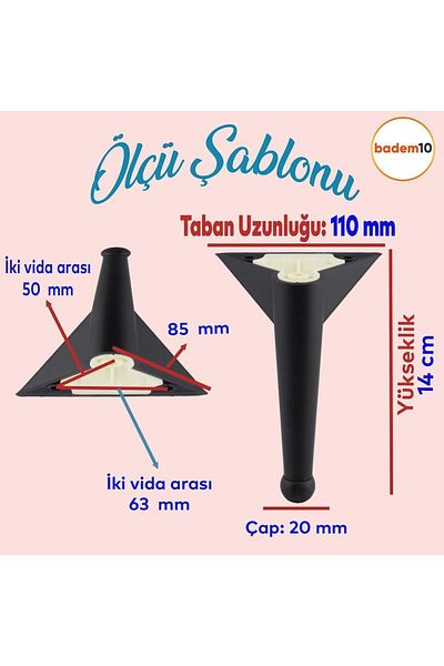 Badem10 Gonca Mobilier de lux Canapea Unitate TV Fotoliu Picior Picioare 14 Cm Plastic Culoare Neagra Picioare de baza