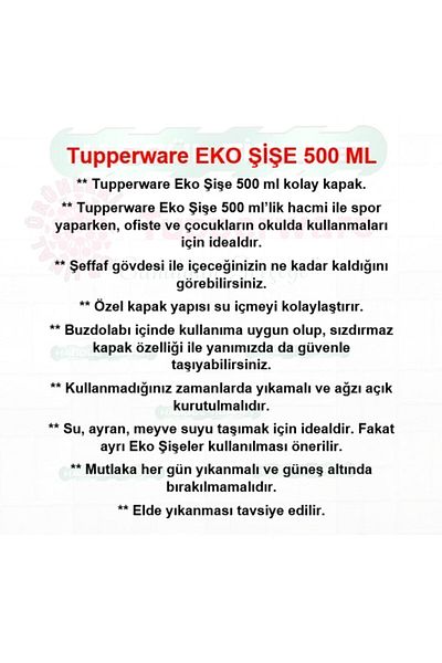 Tupperware Eco Bottle 500 ml Water Bottle Water Bottle