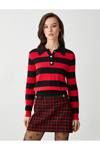 Koton Weich strukturierter Strickpullover mit Polokragen