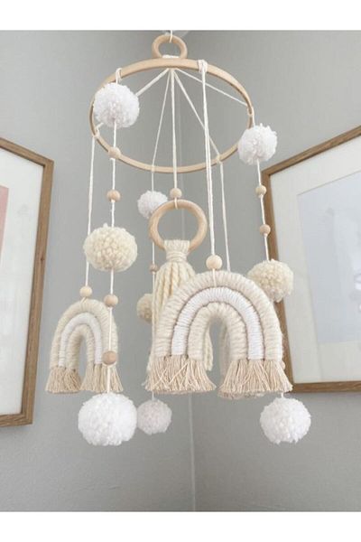 BEBİ MAKROME زخرفة سرير الأطفال المزخرفة بألوان قوس قزح للجدار والباب من Macrame