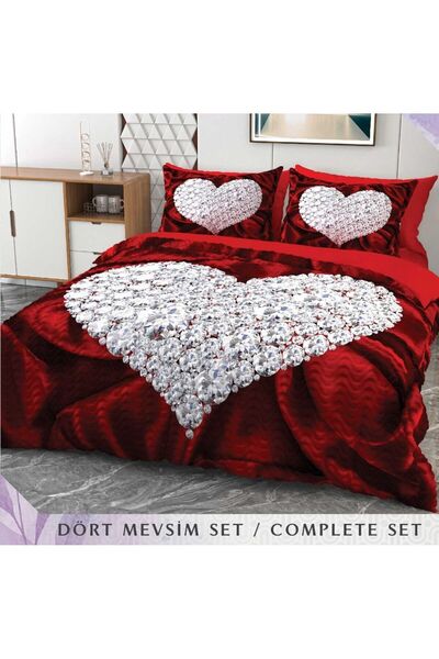 BEYZADE HOME 3d Dört Mevsim Kapitoneli Nevresim Takımı 6 Parça %100 Pamuk Saten Pırlantanın Aşkı