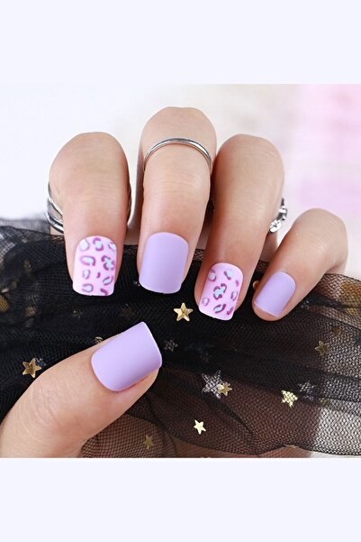 ruby face Leopar Desenli Kısa Küt Takma Tırnak Seti