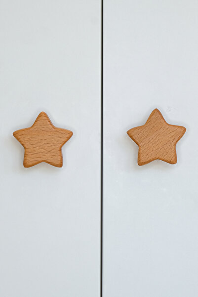 Üreet Yıldız Desenli Bebek Çocuk Odası Ahşap Mobilya Dolap Çekmece Kulpu (2 A...