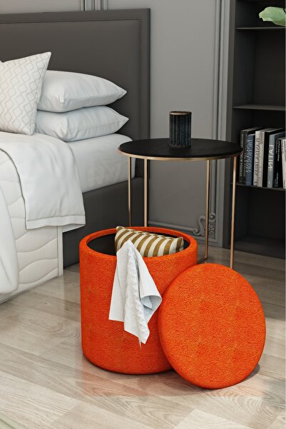 mhrgroup cma CMA GROUP MOBİLYA TURUNCU TEDDY KUMAŞLI DEKORATİF SANDIKLI SİLİNDİR PUF BENCH 2