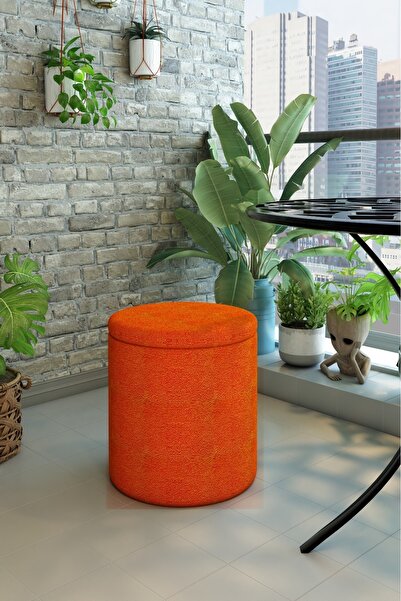 mhrgroup cma CMA GROUP MOBİLYA TURUNCU TEDDY KUMAŞLI DEKORATİF SANDIKLI SİLİNDİR PUF BENCH 2