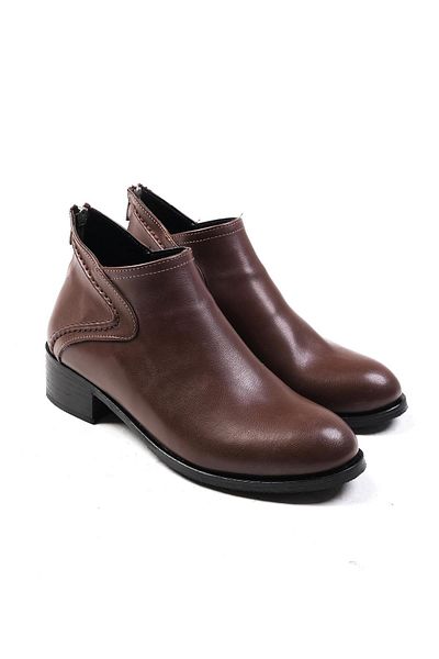 Mio Gusto Rosa Brown Oval Toe Women's Ankle Short Heeled Boots