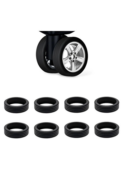 Microcase Silikon Aşınmaya Dayanıklı Ses Önleyici Bavul Tekerlek Kılıfı Düz Kalıp-AL4548 8 Adet Siyah