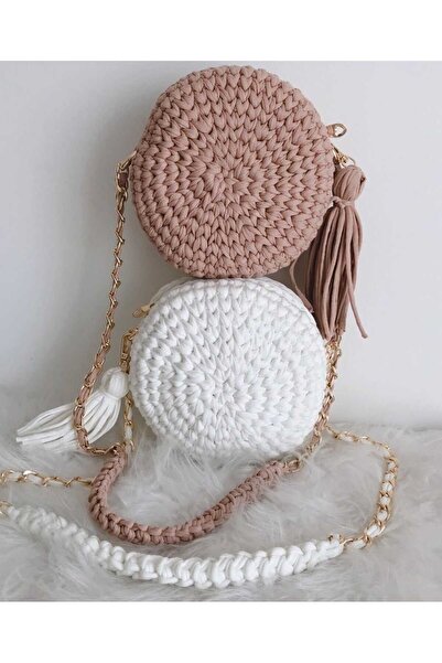 KRİSTAL ÖRGÜM Makaron Model El Örgüsü Çanta