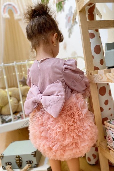 penu baby kids Gül Kurusu Tütülü Uzun Kol Kız Bebek Elbise - Princess