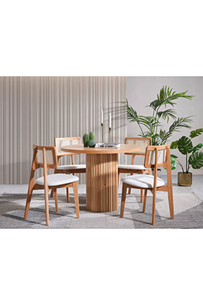 Albero Home Melodi Masa Takımı Ahşap Hazeranlı 90x90