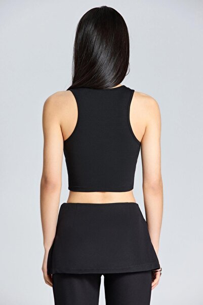 boutiquen 2663 Black Crop with Mesh Decollete