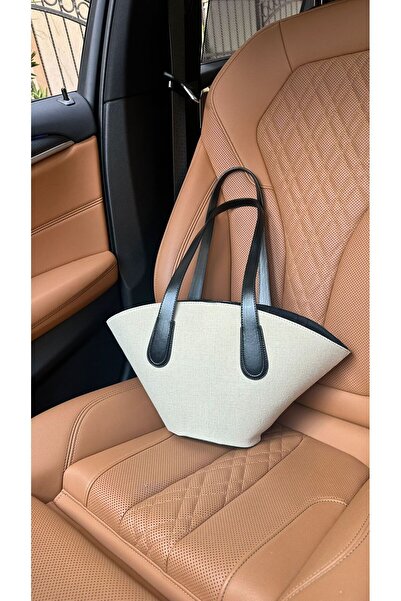 Çantacımstore Straw Look Women's Shopper Bag - White/Black 1307
