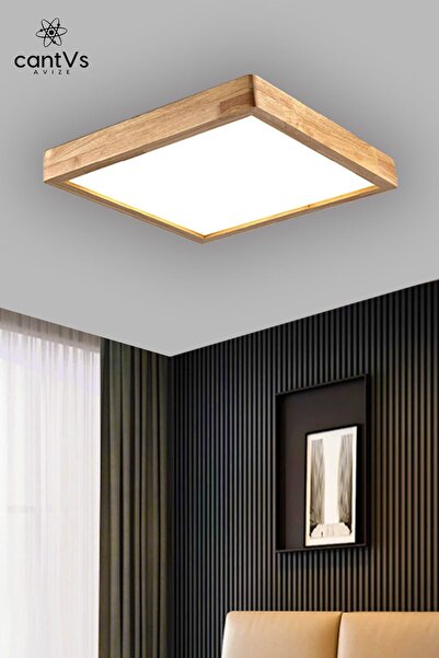 cantVs Ahşap Çerçeveli Tavan Led 60x60cm Panel Aydınlatma Avize Salon Yatak O...
