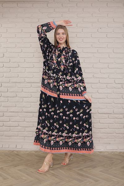mervemoda Γυναικείο φόρεμα Plus Size - Μπροστά με κουμπιά και υφαντό