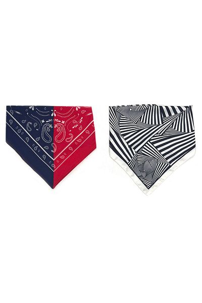 Naz İpek Ethnic Patterned White-red-blue Cotton SatinBandanaSet of 2 - 50x50 Summer Scarf