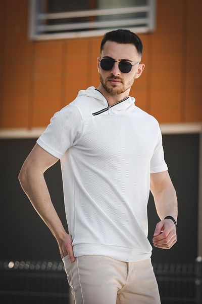 Oksit Ανδρικό μπλουζάκι με κουκούλα Valery Slim Fit με υφή με φερμουάρ