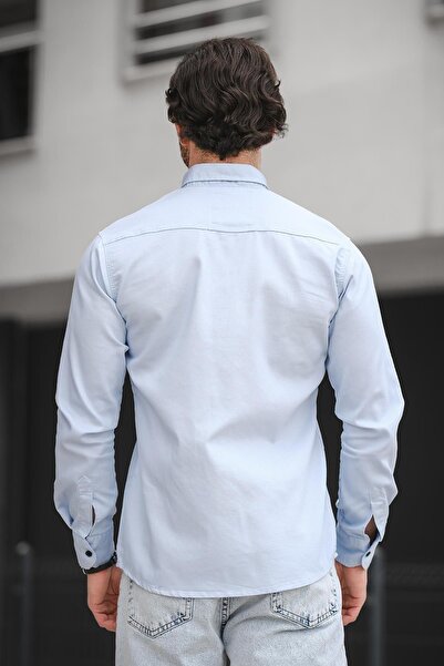 Oksit Cămașă de blugi pentru bărbați Yx 16176, cu buzunare dublu, cu fermoar cu apăsare, în lycra