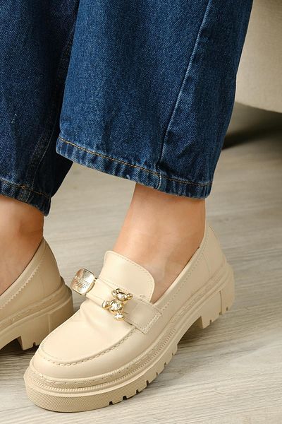 Oksit Beatrix Thick Sole Buckle Detailed College Women's Loafer