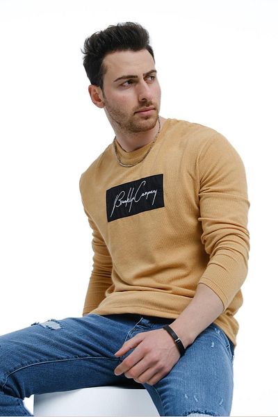 Oksit Мъжки трикотажен пуловер Lot Slim Fit с бродирана кръгла яка
